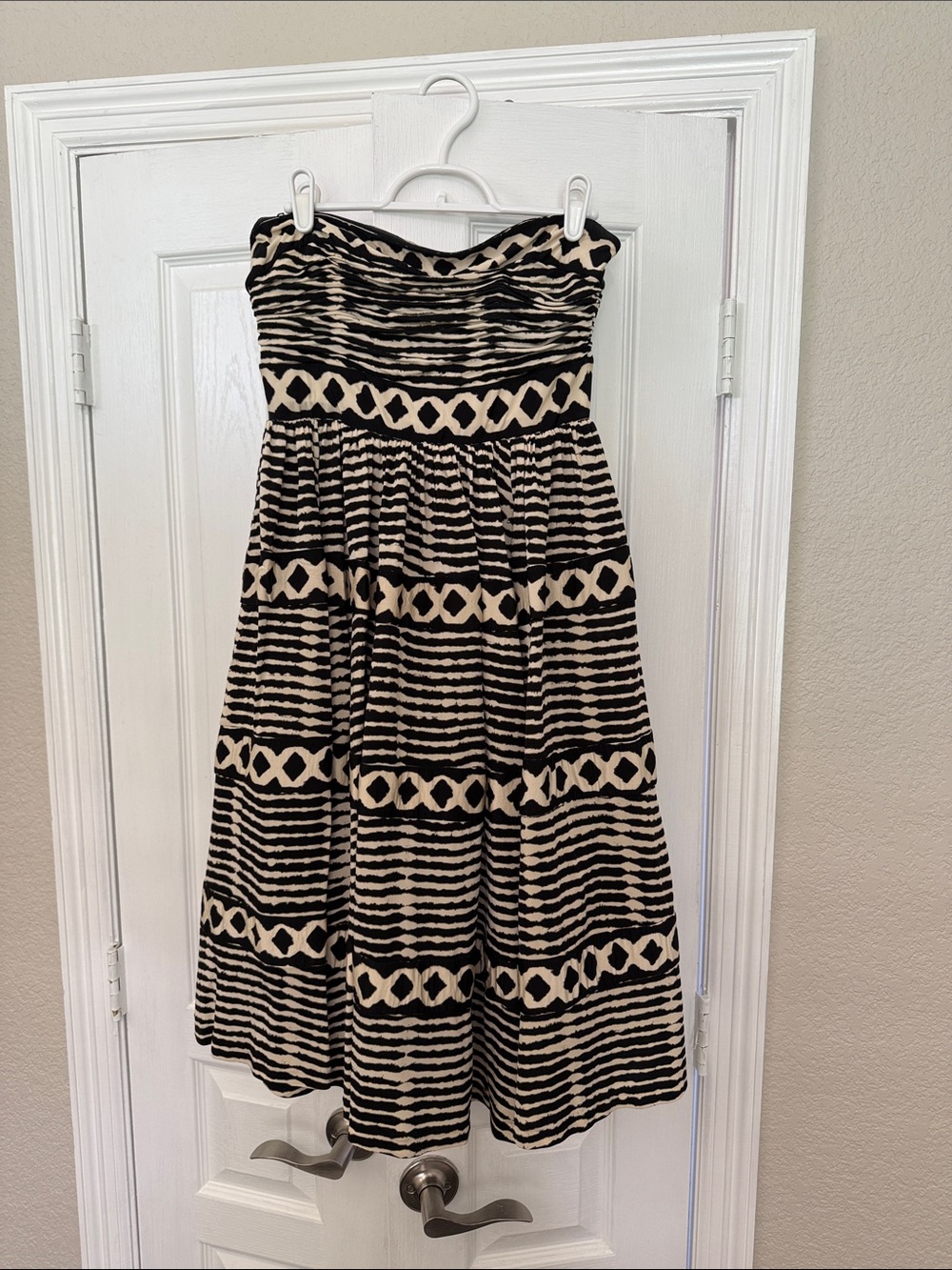 Tracy Reese Strapless Black and Cream Patterned Midi Dress